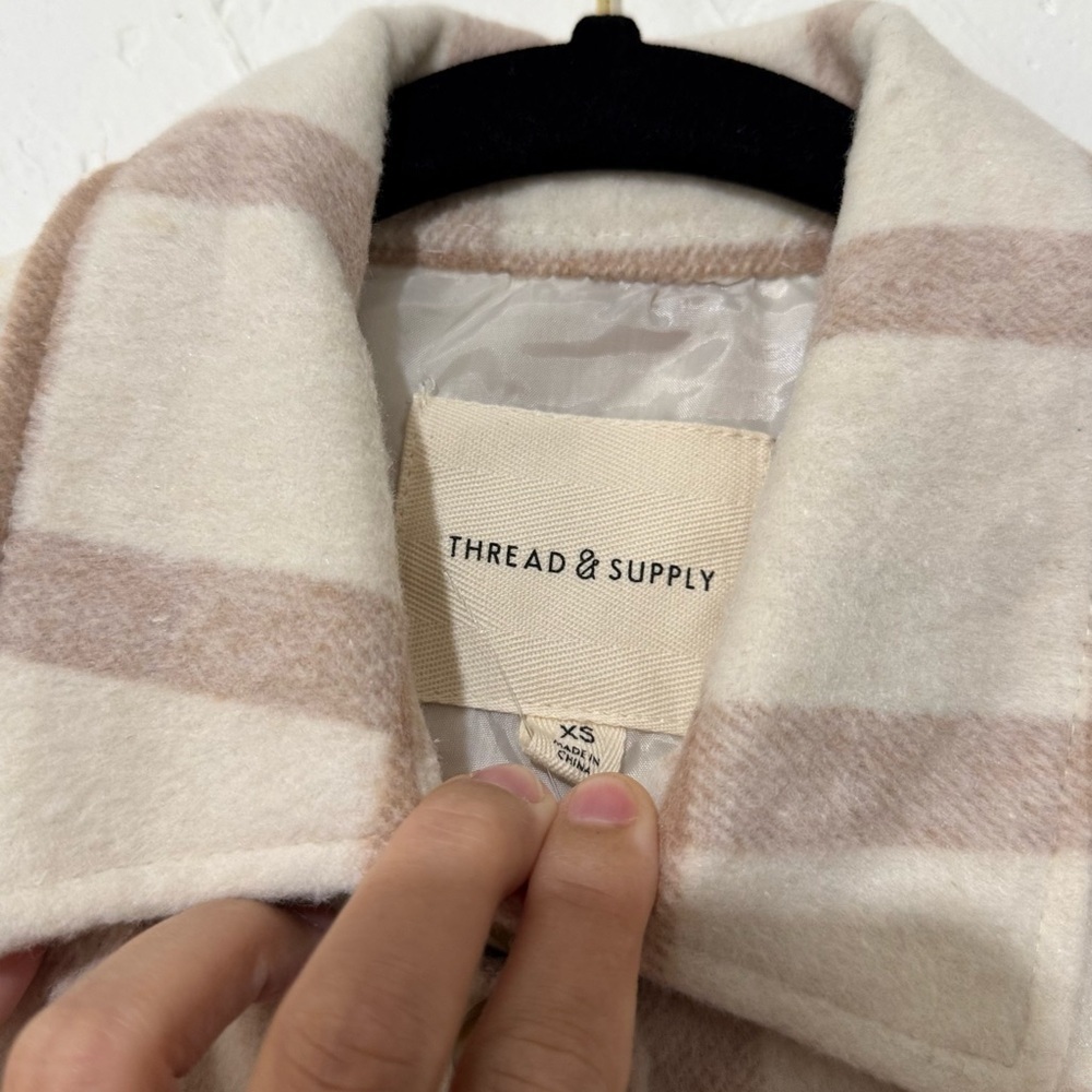 Thread & Supply Women's Plaid Button-Up Light Pink White Shirt Jacket Sz XS - Picture 13 of 14